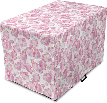 Ambesonne Watercolor Flowers Dog Crate Cover, Pastel Petals Romantic Rose Leaf Botanical Beauty Essence, Easy to Use Pet Kennel Cover for Medium Large Dogs, 42 Inch, White Pink