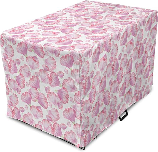Ambesonne Watercolor Flowers Dog Crate Cover, Pastel Petals Romantic Rose Leaf Botanical Beauty Essence, Easy to Use Pet Kennel Cover for Medium Large Dogs, 42 Inch, White Pink