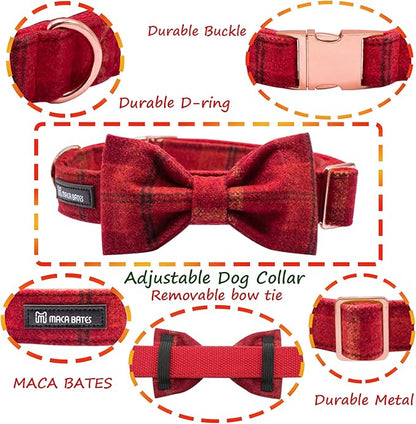 MACA Bates Dog Christmas Red Woolen Collar with Nylon- Warm and Soft Bows Dog Collar for Large Medium Small Dogs, Adjustable Dog Collar with Metal Buckle for Boy and Girl in Winter, XS Puppy Collar
