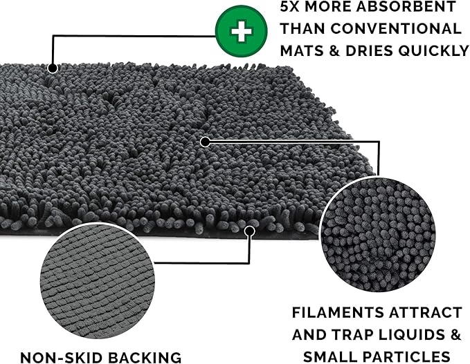 Furhaven 60" x 48" Highly Absorbent Dog Door Mat for Muddy Paws, 100% Washable, Perfect for Entryway, Kitchen, & Bathroom Use - Chenille Shammy Rug - Charcoal (Gray), Jumbo Plus/XXXL