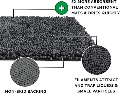 Furhaven 60" x 48" Highly Absorbent Dog Door Mat for Muddy Paws, 100% Washable, Perfect for Entryway, Kitchen, & Bathroom Use - Chenille Shammy Rug - Charcoal (Gray), Jumbo Plus/XXXL