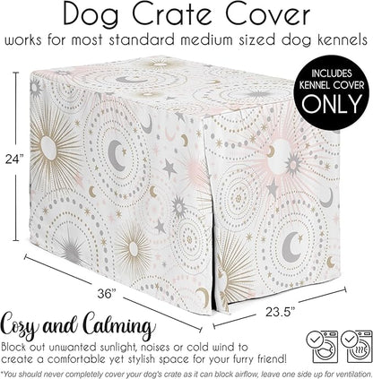 Sweet Jojo Designs 36in. Medium Dog Crate Cover (Boho Star and Moon) Pet Cage, Kennel Covers (Shabby Chic, Bohemian, Celestial, Sky, Stars & Moons, Cosmic, Starburst, Mystical, Blush Pink, Gold, Grey)