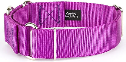 Country Brook Petz - Vibrant 18 Color Selection - 1 1/2 Inch Martingale Heavyduty Nylon Dog Collar (Large, Bright Purple)