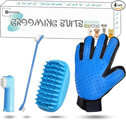 Pet Toothbrushes, Rubber Dog Bath & Massage Brush, Pet Shedding Massage Glove & Soft Silicone Cat Chin Acne Brush for Long and Short Haired Dogs, Cats & Small Animals - Dogs Bath Grooming Kit
