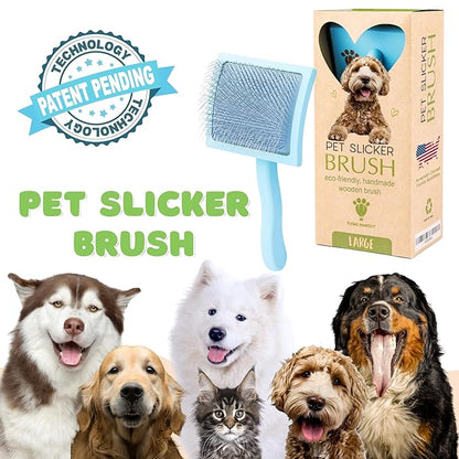 Pet Slicker Brush With Soft Massage Grooming Stainless Steel Pins - For Dematting, Shedding Fur, and Undercoat - Ideal Gift for Professional Pet Groomers - Long Slicker Brush - Flying Pawfect