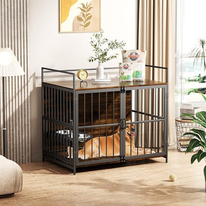 ROOMTEC Dog Crate Furniture-Style Cages for Large Dogs Indoor Heavy Duty Super Sturdy Dog Kennels with 2 Stainless Steel Bowls (48Inch = Int.dims: 46" W x 29" D x 35.5" H)