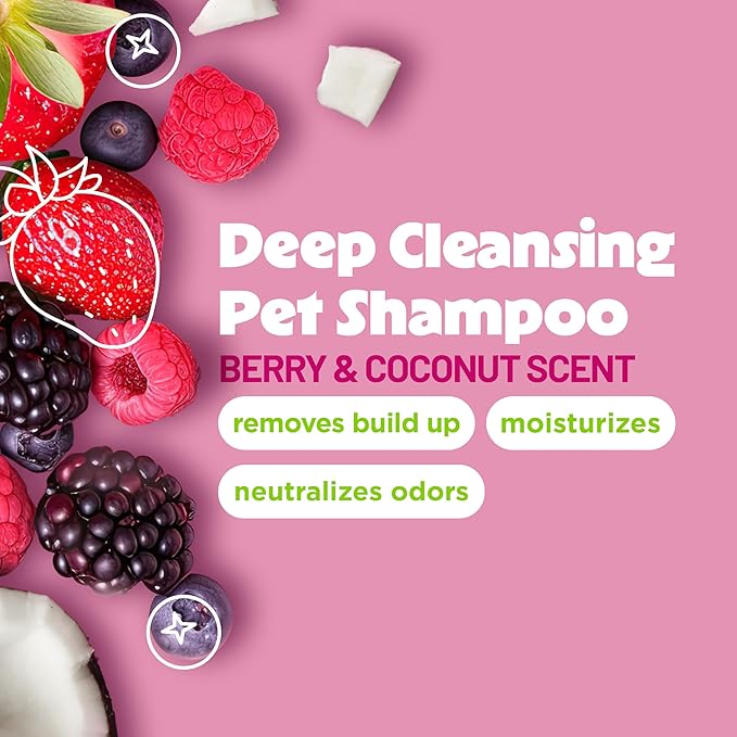 TropiClean Deodorizing Dog Shampoo for Smelly Pets, Long Lasting Odor Control, Puppy Safe, Made in the USA, Berry Scent, Cat Friendly, 20oz.