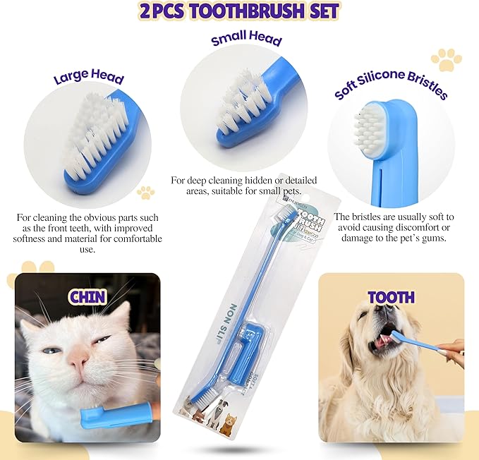 Pet Toothbrushes, Rubber Dog Bath & Massage Brush, Pet Shedding Massage Glove & Soft Silicone Cat Chin Acne Brush for Long and Short Haired Dogs, Cats & Small Animals - Dogs Bath Grooming Kit