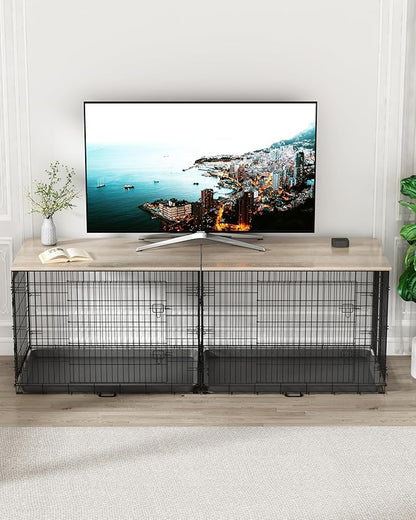 Piskyet Dog Crate Topper Wood Countertop for 48 42 36 30 24 inch Dog Cage, Dog Crate Cover,Dog Kennel Topper(Crate Not Include) (Grey, for 48 Inch Crate)