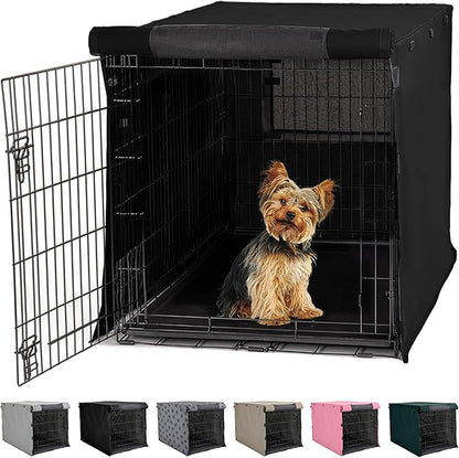 GORILLA GRIP Dog Crate Covers Compatible with Amazon Basics Dog Crates, All Sides Open, Privacy Cover Fits 24" Wire Kennel, Breathable Mesh Windows, Light Reducing Puppy Training Cage Topper, Black