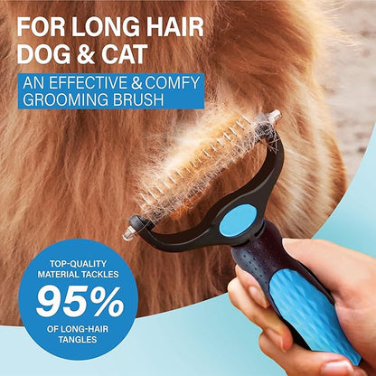 Pet Grooming Brush, Handheld Metal Blade Undercoat Dematting Rake, Double-Sided Extra Wide, Suitable for Long-Haired Dogs and Cats Comb, Focused on Removing Mats and Tangles (Blue)