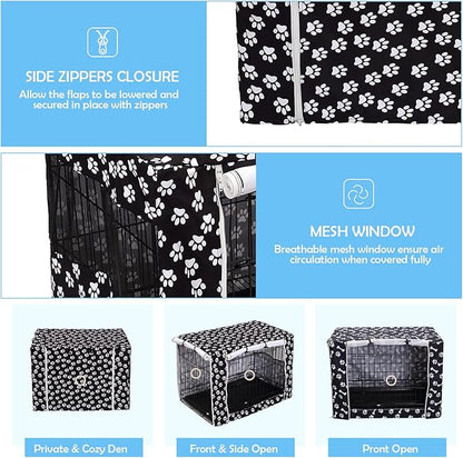 Dog Crate Cover Kennel Dogs Covers fits Small Medium Large crates cage Heavy Nylon Waterproof soundproof Indoor Outdoor - Cover only - Black paw - 36 inch