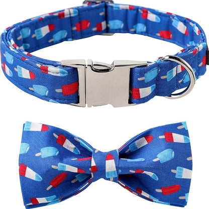 Lionet Paws Patriotic Dog Collar with Bowtie, 4th of July, Soft and Comfortable Adjustable Summer Popsicle Bowtie Collar for X-Large Dogs Male Female Gift, Neck 16-26 inches
