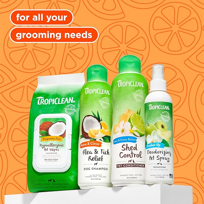 TropiClean Citrus Flea & Tick Shampoo for Dogs, Soothing Bite Relief, Fresh Citrus Scent, Made in the USA, 20oz.