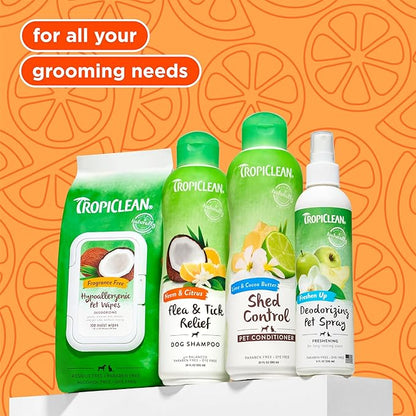 TropiClean Citrus Flea & Tick Shampoo for Dogs, Soothing Bite Relief, Fresh Citrus Scent, Made in the USA, 20oz.