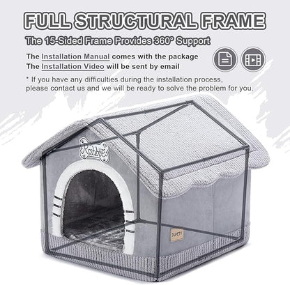 Jiupety Indoor Dog House with Frame, Large Dog Cave Bed, Insulated Cozy, Suitable for 25-60 lb, Large Plus (30"×26"×25"), Gray