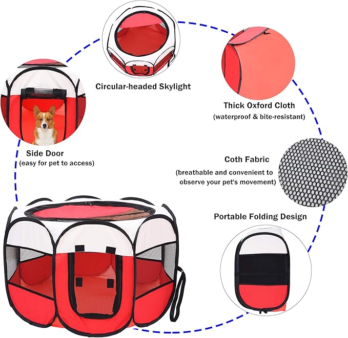 Mile High Life | Foldable Dog Playpen | Portable Dog Crate w Removable Shade Cover | Dog Kennel Indoor/Outdoor w Carry Case | Pen Tent for Dog/Cat/Rabbit(Red, Large (45"x45"x23"))