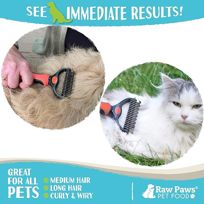 Raw Paws Undercoat Rake & Dematting Tool - Pet Grooming Comb for Shedding, Matted Fur, Knots and Tangles - Stainless Steel Deshedding Brush for Dogs and Cats - Blue
