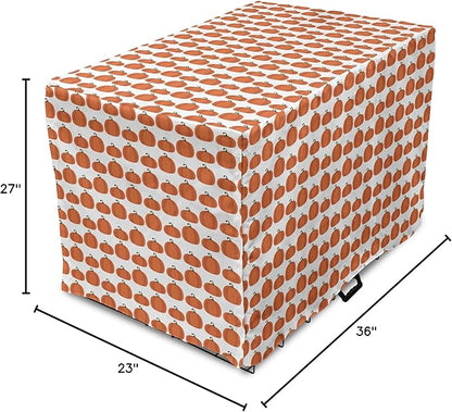Lunarable Autumn Pumpkin Dog Crate Cover, Simplistic Halloween Fruit Pattern on Plain Backdrop, Easy to Use Pet Kennel Cover for Medium Large Dogs, 36 Inch, Orange Green