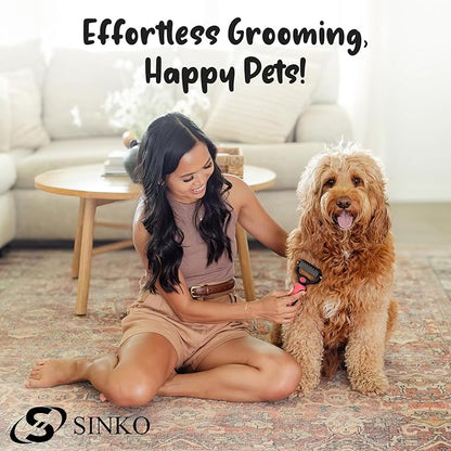 Sinko Undercoat Rake for Dogs & Cats, Dematting Comb with Extra Wide Double-Sided Stainless Teeth for Detangling, Deshedding, Brushing & Removing Shed Fur, Knots, Mats, and Tangles in Pets (Pink)