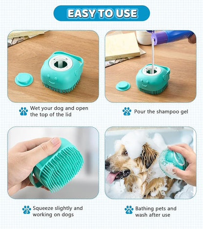 Dog Massage & Bath Brush 4PCS – Soft Silicone Shampoo Scrubber for Dogs and Cats, Perfect for Grooming and Deshedding (Blue)