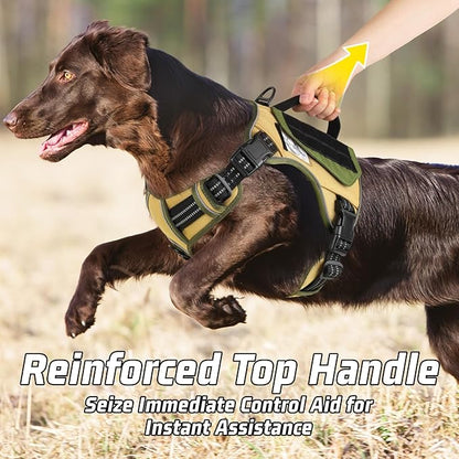 WINGOIN Tactical Dog Harness for Extra Large Dogs, No Pull Harness with Handle Pockets Poop Bag, Reflective Dog Vest, Military Service Heavy Duty Big Dog Harness for Walking Hiking Training, Khaki, XL