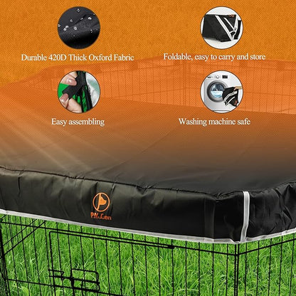 PJYuCien Dog Playpen Bottom Pad + Top Cover,Fits 24 Inch 8 Panels Regular Octagon Metal Exercise Pet Pen,Black (Note:Playpen Not Included !!!)
