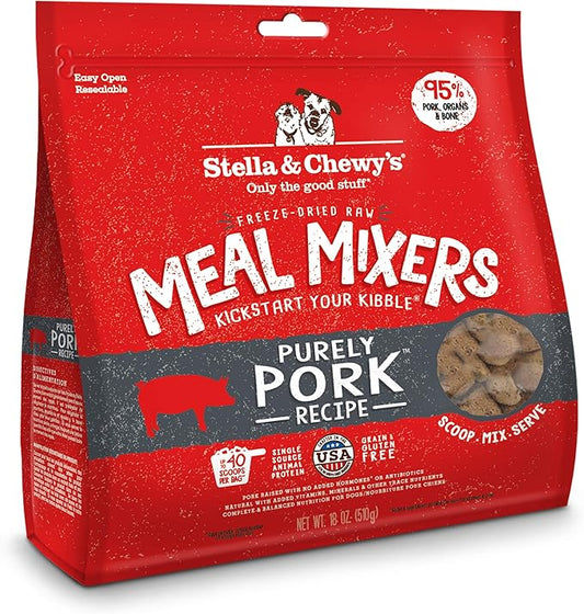 Stella & Chewy's Freeze Dried Raw Purely Pork Meal Mixer – Dog Food Topper for Small & Large Breeds – Grain Free, Protein Rich Recipe – 18 oz Bag