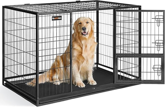 Feandrea Heavy-Duty Dog Crate, Metal Dog Kennel and Cage with Removable Tray, XXL for Large Dogs, 48 x 29.3 x 31.7 Inches, Black UPPD003B01