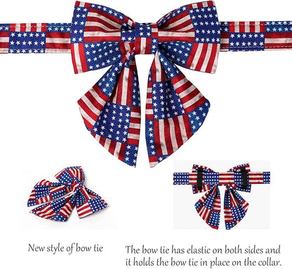 Lionet Paws Patriotic Dog Collar with Sailor Bow, 4th of July, Soft and Comfortable Adjustable American Flag Collar for Large Dogs, Neck 16-24 inches