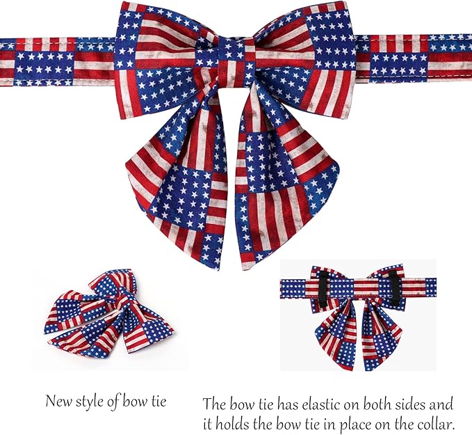 Lionet Paws Patriotic Dog Collar with Sailor Bow, 4th of July, Soft and Comfortable Adjustable American Flag Collar for X-Large Dogs, Neck 16-26 inches