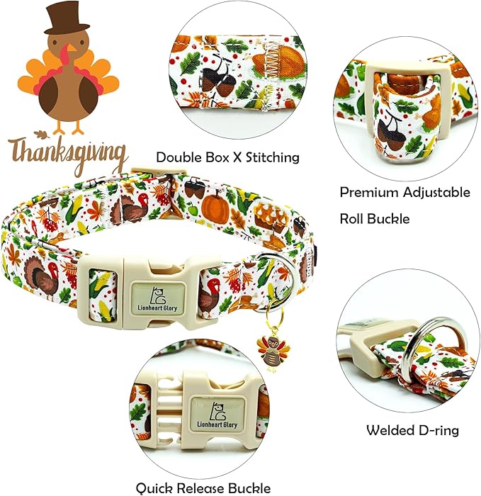 Lionheart glory Turkey Dog Collar, Thanksgining Day Dogs Collar Adjustable Soft Comfortable Collars for Large Dogs Girl or Boy Pet Gift Fall Cute Collar Quick Release Plastic Buckle