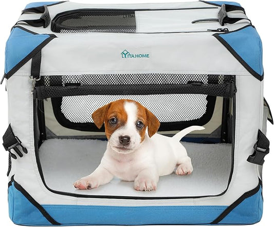 YITAHOME Collapsible Dog Crate, 4-Door Portable Travel Dog Crate with Durable Mesh Windows, Foldable Soft Dog Crate Kennel for Indoor & Outdoor(20" L x 13" W x 15" H)