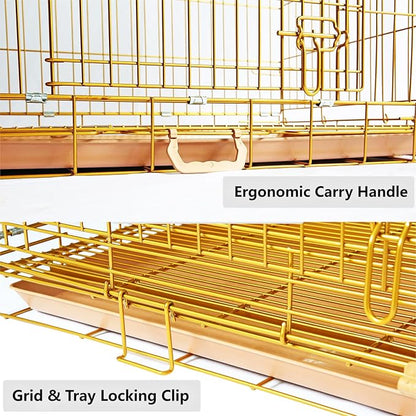 HOMEY PET Copper Gold Dog Crate 42 Inch, Portable Folding Metal Wire Dog Kennel Pet Dog Cage with Removable Floor Grid, Pull-Out Tray, Double Doors, Handle for Large Dogs, Indoor Outdoor