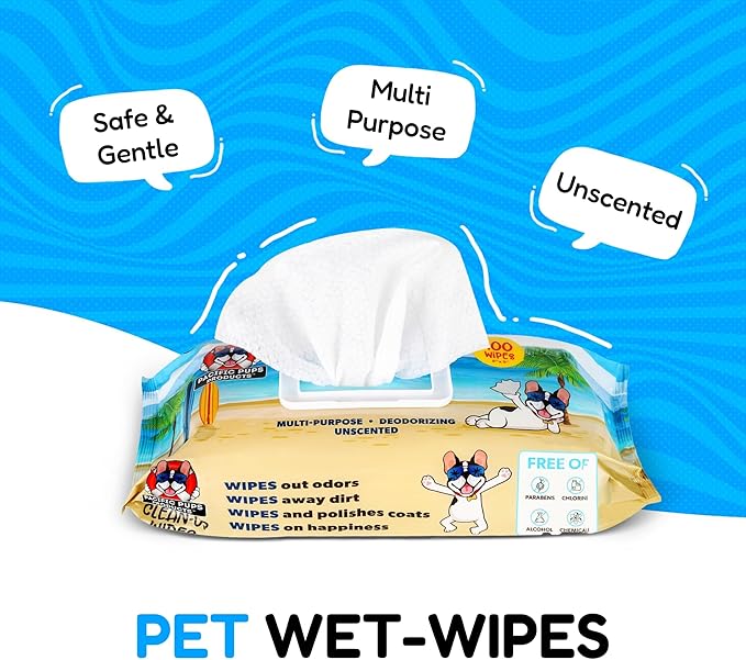 Pacific Pups Products Dog Wrinkle Wipes French Bulldog - 100 Count - Gentle, Plant Based Bulldog Face Wipes - Unscented Dog Wipes for Paws and Butt, Frenchie Wrinkle Wipes for Dogs