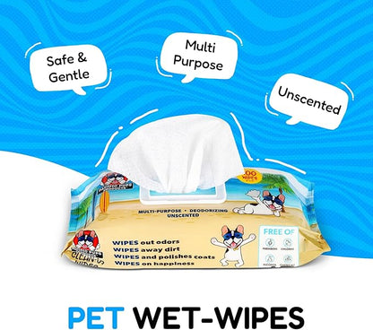 Pacific Pups Products Dog Wrinkle Wipes French Bulldog - 100 Count - Gentle, Plant Based Bulldog Face Wipes - Unscented Dog Wipes for Paws and Butt, Frenchie Wrinkle Wipes for Dogs