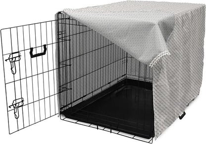 Lunarable Taupe and White Dog Crate Cover, Traditional Nordic Design with Geometric Motifs in Vertical Order, Easy to Use Pet Kennel Cover for Cats & Medium Dogs, 24 Inch, White Taupe