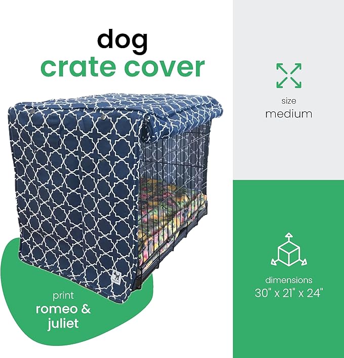 Molly Mutt Romeo & Juliet Dog Crate Cover, 100% Cotton Canvas Cover with 2 Roll-Up Panels, Ideal for Dog or Cat Crate, Durable, Washable, and Free of Harmful Chemicals, 30" x 21" x 24"
