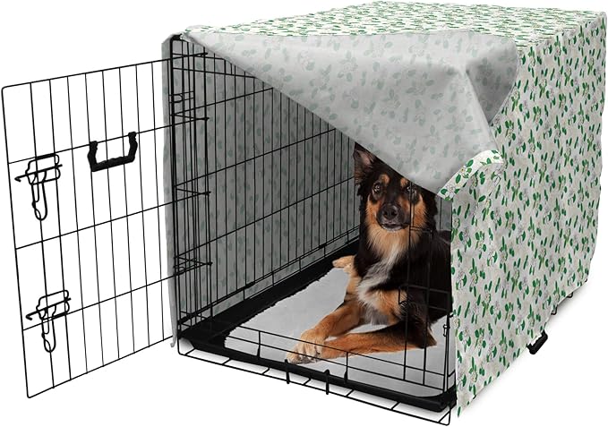 Lunarable Jasmine Dog Crate Cover, Gardenia Simplistic Romantic Flowers Continuous Pattern, Easy to Use Pet Kennel Cover for Medium Large Dogs, 36 Inch, Fern Green Pastel Yellow