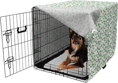 Lunarable Jasmine Dog Crate Cover, Gardenia Simplistic Romantic Flowers Continuous Pattern, Easy to Use Pet Kennel Cover for Medium Large Dogs, 36 Inch, Fern Green Pastel Yellow