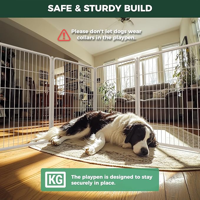 FXW Homeplus Dog Playpen for Indoor Use - Stress-Free and Safe Play, Heavy Duty 40 Inch 8 Panels Dog Pen for Medium and Large Dogs, White│Patented