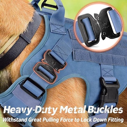 rabbitgoo Tactical Dog Harness for Large Dogs, Heavy Duty Dog Harness with Handle, No-Pull Service Dog Vest Large Breed, Adjustable Military Dog Vest Harness for Training Hunting Walking, Blue, S