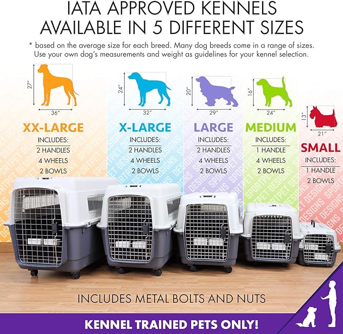 SportPet Designs Plastic Kennels Rolling Plastic Wire Door Travel Dog Crate - Medium, Gray (CM-2001-CS01)