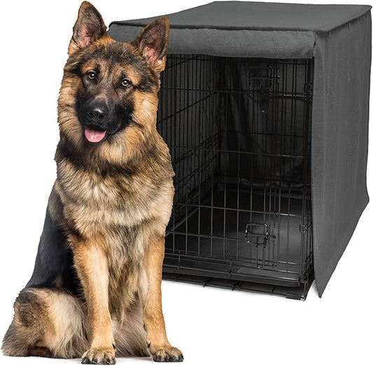 Friends Forever Metal Dog Crate Cover 48 inch, Wire Dog Kennel Cover w/Light Blocking Protective Curtain, Dog Cage Cover w/Roller Shades, Machine Washable, Trucker Black