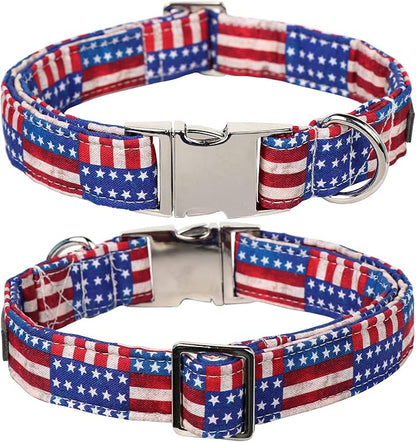 Lionet Paws Patriotic Dog Collar with Sailor Bow, 4th of July, Soft and Comfortable Adjustable American Flag Collar for X-Large Dogs, Neck 16-26 inches