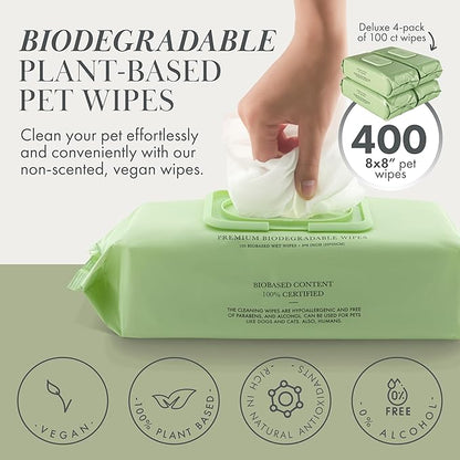 Premium Dog Wipes - Alcohol-Free Plant-Based Cleaning Wipes for Dogs and Cats (400 Wipes)