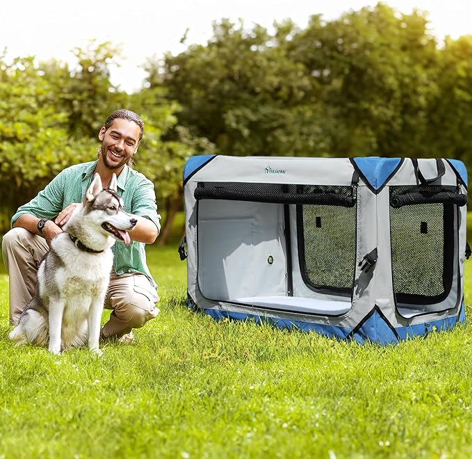 YITAHOME Collapsible Dog Crate, 4-Door Portable Travel Dog Crate with Durable Mesh Windows, Foldable Soft Dog Crate Kennel for Indoor & Outdoor(30" L x 21" W x 21" H)
