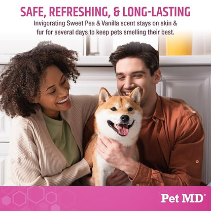 Pet MD Body Spray for Dogs & Cats, Deodorizing Dog Perfume Eliminates Odor, Long-Lasting Pet Cologne Spray for Dogs, Sweet Pea & Vanilla Scent