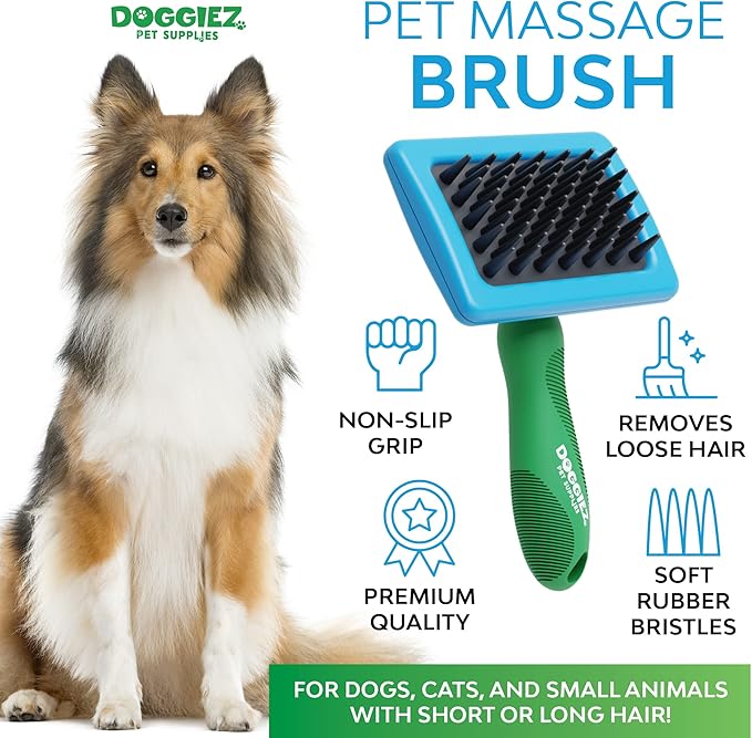 Silicone Bristle Brush for Pet Grooming - Cat and Dog Massage Brush for Short & Long Hair