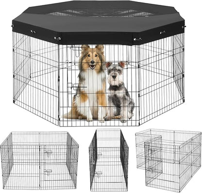 VEVOR Dog Playpen, 8 Pcs 30"H x 24"W Panels Foldable Metal Pet Exercise Pen, Dog Fence Indoor and Outdoor Pen with Door, 600D Oxford Fabric Top Cover, Pet Playpen for Dogs, Cats, Other Small Animals